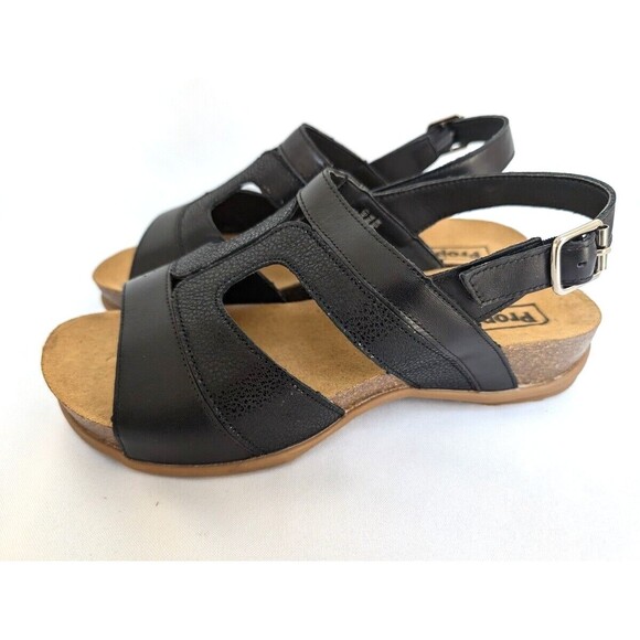Propét Women's Phlox Sling Back Sandals Size 8 1/2 Black Leather - Picture 1 of 7